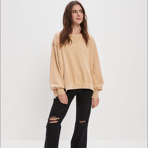 American Eagle Size Small Boho Light brown cream oversized long sleeve - Picture 1 of 10